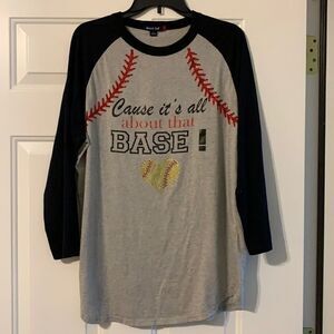 Sport Tek a large 3/4 sleeve Baseball graphic tee “It’s all about that base”